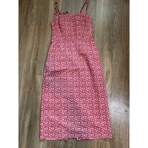 Vintage Nanette Lepore 90s Red and Pink Floral Dress with Rosette Straps